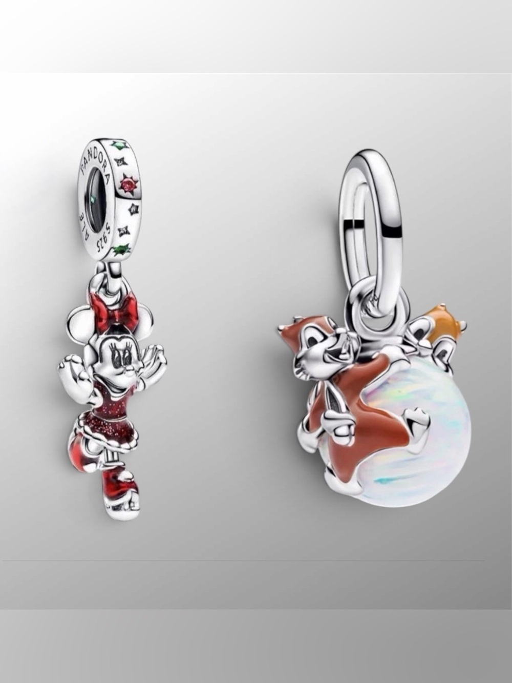 Lot of 2 Disney x Pandora Chip & Dale  and Minnie Mouse  ice skating Charm